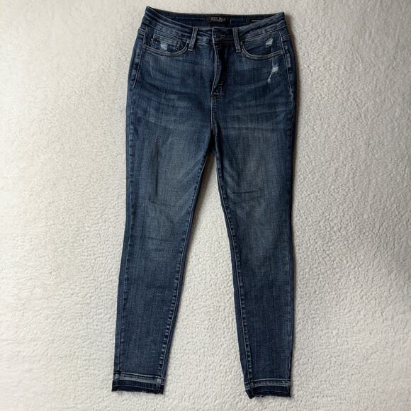 Judy Blue Jeans Womens Size 9/29 Skinny Fit Distressed Raw Hem High Rise Stretch - Picture 1 of 10
